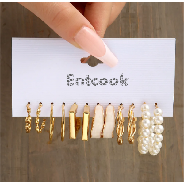 Entcook LATS Boho Big Circle Hoop Earring Set for Women Gold Color Bohemia Vintage Pearl Square Earring Heart Zircon Ear Studs Jewelry