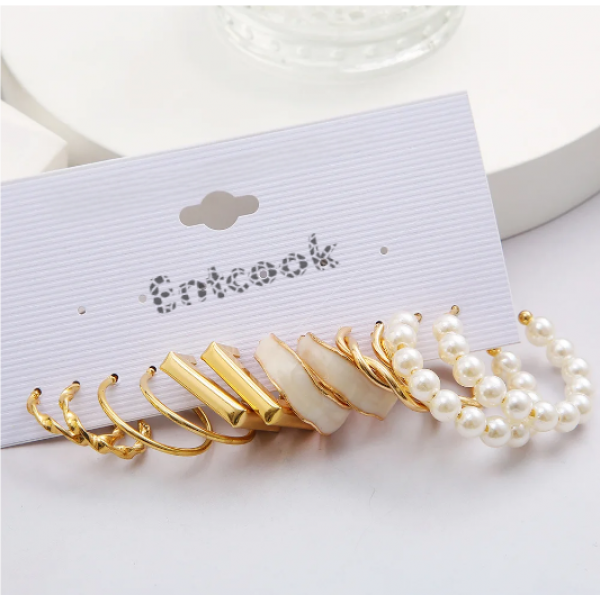 Entcook LATS Boho Big Circle Hoop Earring Set for Women Gold Color Bohemia Vintage Pearl Square Earring Heart Zircon Ear Studs Jewelry 