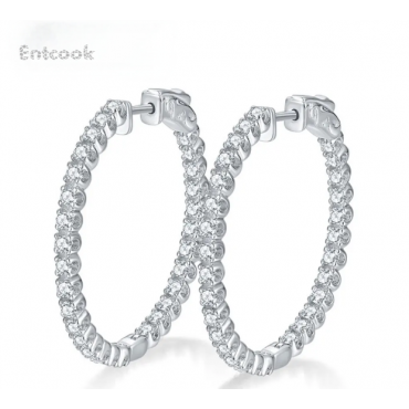 Entcook Hoop Earrings for Women Sparking Diamond with GRA Original s925 Sterling Silver Plated 18k Earring