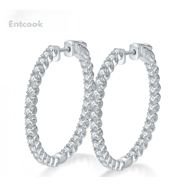 Entcook Hoop Earrings for Women Sparking Diamond with GRA Original s925 Sterling Silver Plated 18k Earring 