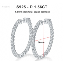 Entcook Hoop Earrings for Women Sparking Diamond with GRA Original s925 Sterling Silver Plated 18k Earring