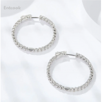 Entcook Hoop Earrings for Women Sparking Diamond with GRA Original s925 Sterling Silver Plated 18k Earring