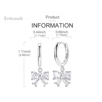 Entcook Original 925 Sterling Silver Bow Earrings Women 2025 Zircon Ear Studs Sparkling Pave Hoop Earring Anniversary Jewelry Gift