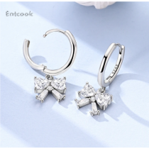 Entcook Original 925 Sterling Silver Bow Earrings Women 2025 Zircon Ear Studs Sparkling Pave Hoop Earring Anniversary Jewelry Gift
