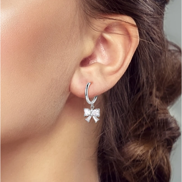 Entcook Original 925 Sterling Silver Bow Earrings Women 2025 Zircon Ear Studs Sparkling Pave Hoop Earring Anniversary Jewelry Gift 