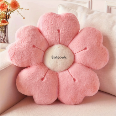 Entcook 32cm Soft Plush Daisy Flower Throw Pillow - Cozy Decorative Cushion for Bed & Sofa, White/Pink, Adorable Floral Desig