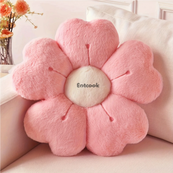 Entcook 32cm Soft Plush Daisy Flower Throw Pillow - Cozy Decorative Cushion for Bed & Sofa, White/Pink, Adorable Floral Desig 