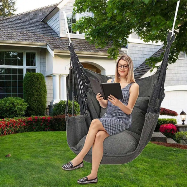 Entcook Portable Outdoor Camping Hammock Chair Canvas Swing Hanging Chair Leisure Lazy Rocking Chairs For Patio Garden Balcony Bedroom 