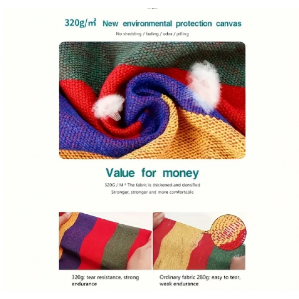 Entcook 1pc Comfortable Canvas Hammock Chair with Cushion and Pillow - Durable Indoor/Outdoor Swing Seat for Garden, Patio, Camping 